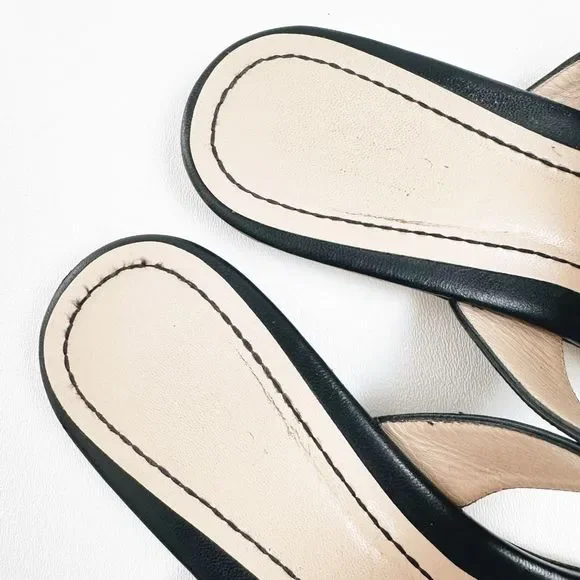 GUCCI Dionysus Black Sandal 38.5 US 8.5 Flat Flip Flop Leather T-Strap Flat GG - Picture 5 of 11